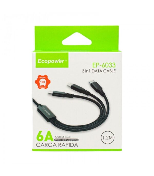 CABLE ECOPOWER USB A LIGHTING-TIPO C-V8 EP-6051 3 EN 1