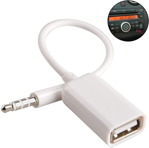 CABLE AUXILIAR DE AUDIO 3.5MM A USB 2.0 PARA COCHE - BLANCO